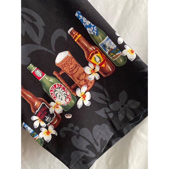 VTG Pacific Legend Hawaii SS Black Aloha Shirt Button Down Beer Bottle Floral M - Picture 11 of 16